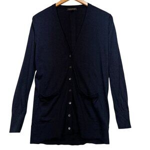 Banana Republic Womens Preppy Merino Wool Longline Cardigan Sweater Size XS Navy